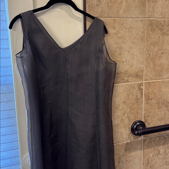 Eileen Fisher 2 pc. Sleeveless Silk Maxi Shift Smokey Gray. V-neck.Size M. - Picture 3 of 9
